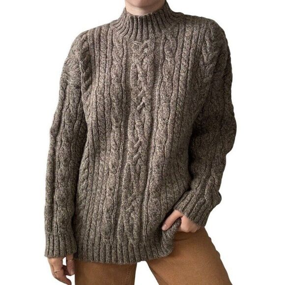 Vintage Abercrombie & Fitch The Big Sweater Brown Cable Knit Fisherman Sweater L - Picture 1 of 7